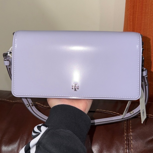 🔥🔥🔥NEW Tory Burch Emerson Patent Leather Convertible Crossbody Bag In Violet Sky - Picture 9 of 11